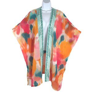 Chico's Sheer Ruana L/XL Watercolor‎ Colorful Multicolored Boho TP-3564